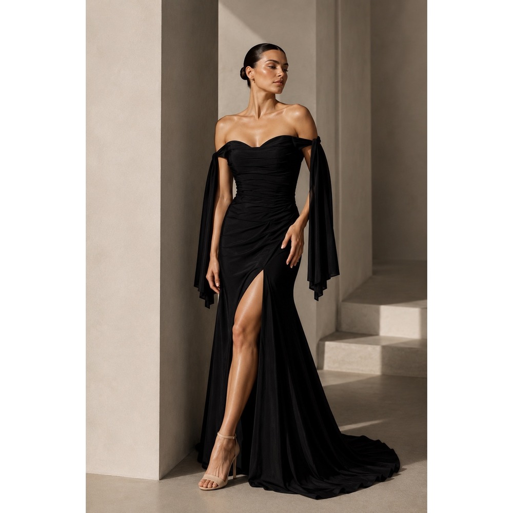 Ladivine Cinderella Divine Gown Women 16‎ Ruched Off Shoulder High Slit Formal